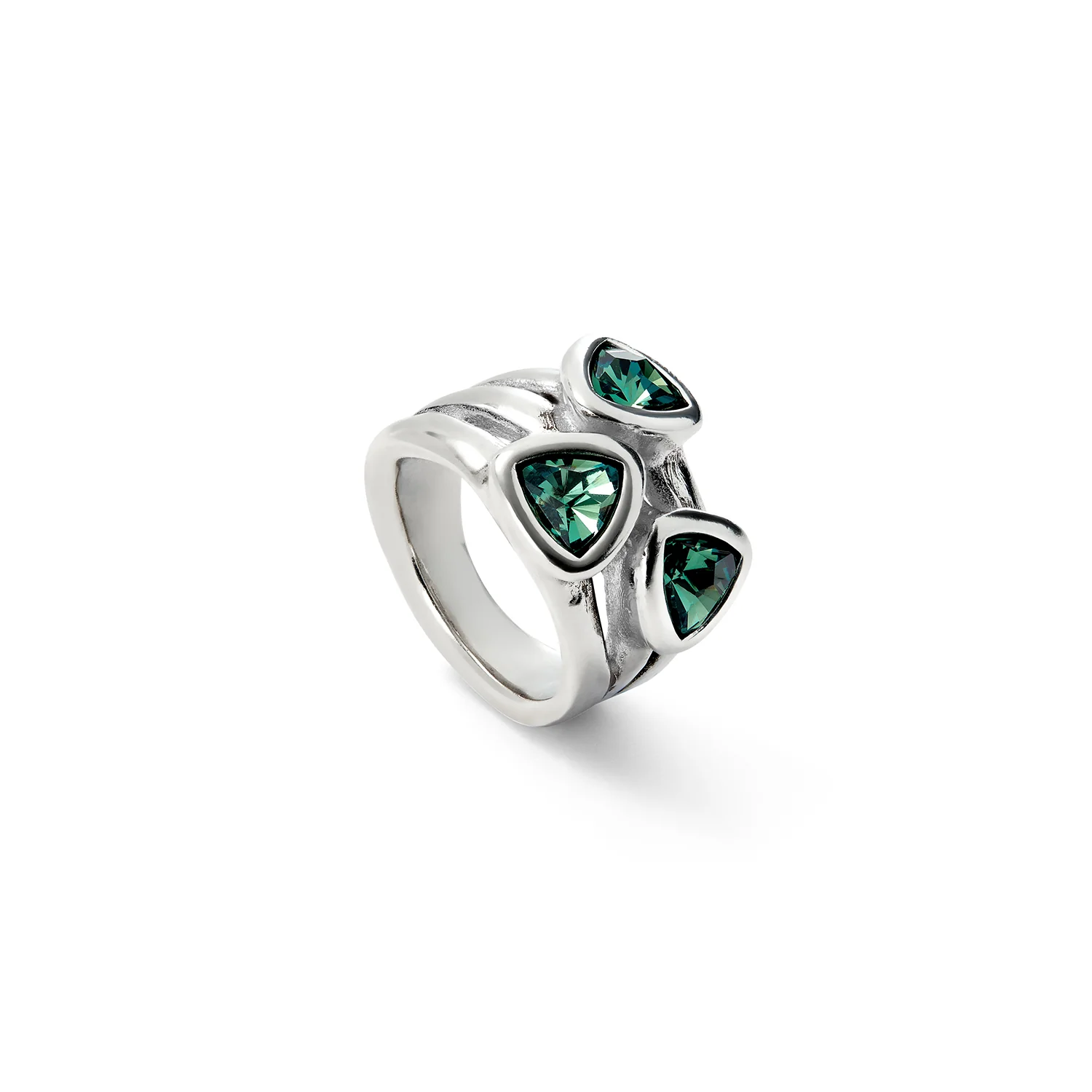 SER CAMALEONICA TRIPLE TRIANGLE GREEN CRYSTAL SILVER RING - Image 3