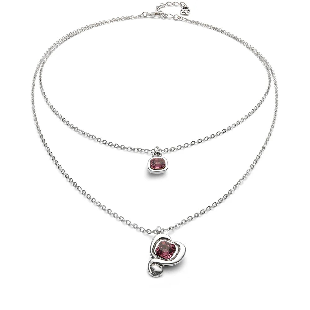 SER EXPRESIVA DOUBLE HEART PINK CRYSTAL LAYER NECKLACE - Image 3
