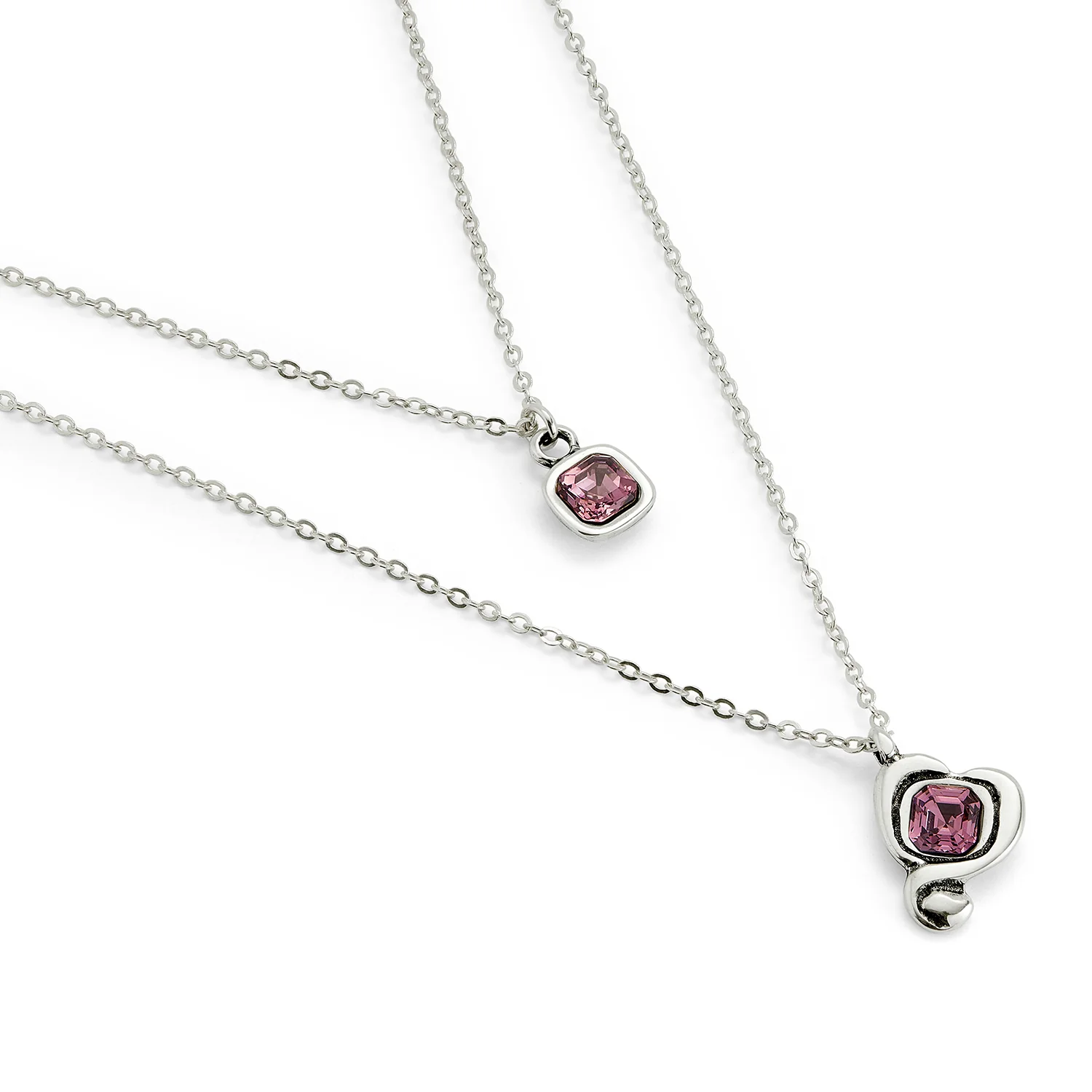 SER EXPRESIVA DOUBLE HEART PINK CRYSTAL LAYER NECKLACE - Image 4