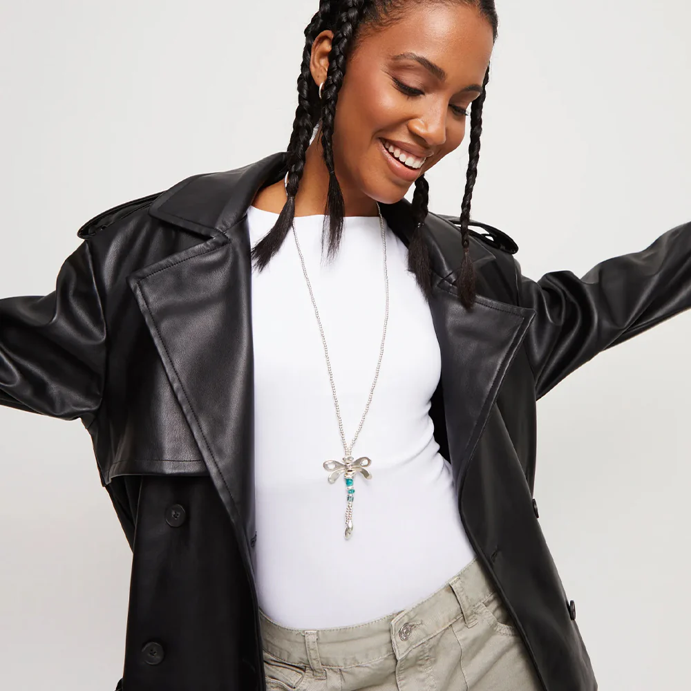 SER REBELDE CRYSTAL DRAGONFLY LONG SILVER NECKLACE - Image 3